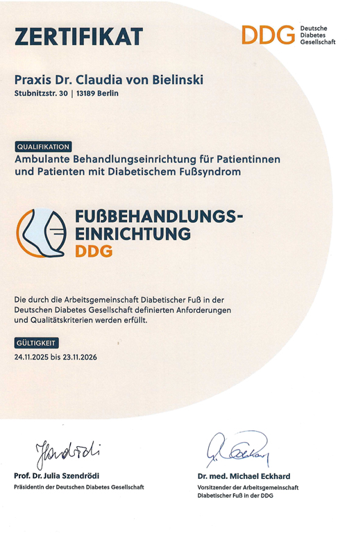 Zertifikat Fußeinrichtung 2025 2026